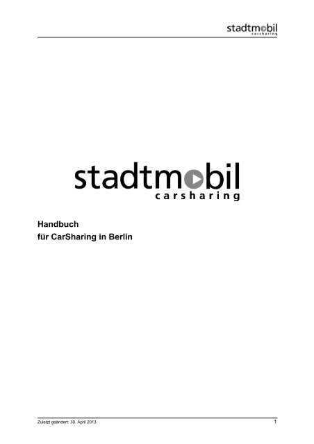 Handbuch für CarSharing in Berlin - stadtmobil Berlin