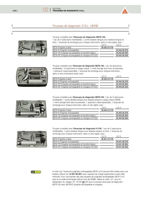 2009 HEINE CATALOGUE GENERAL MEDECINE - innova