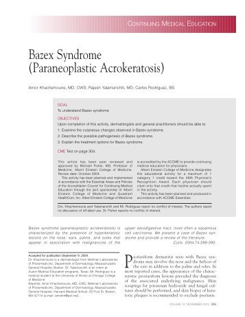 Bazex Syndrome (Paraneoplastic Acrokeratosis) - Skin & Allergy News