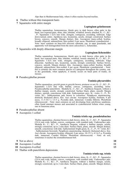 KEY to terricolous lichens - italic