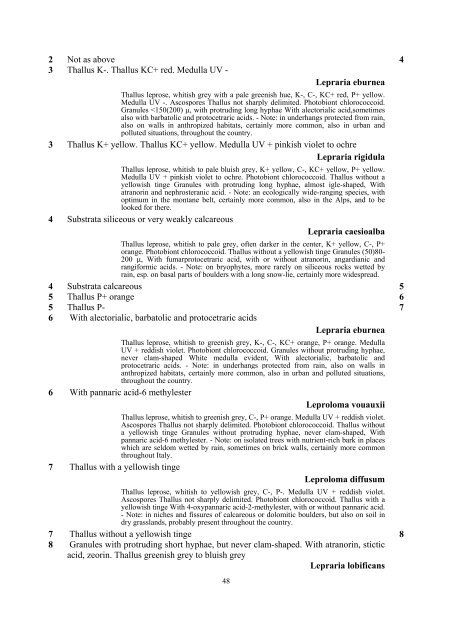 KEY to terricolous lichens - italic