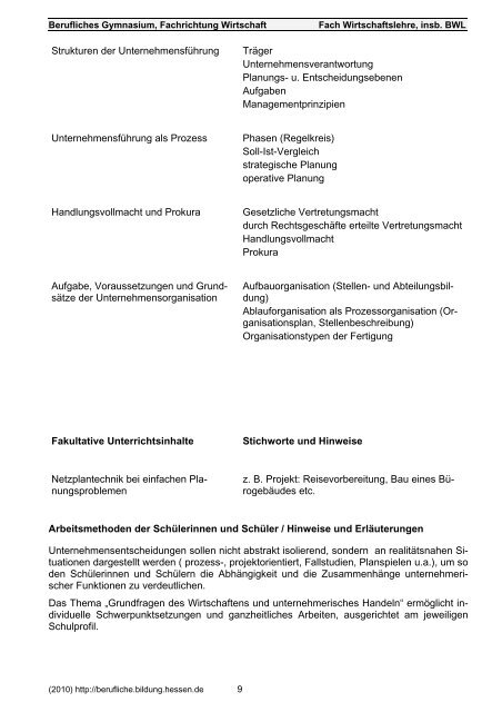 Lehrplan Berufliches Gymnasium Fachrichtung Wirtschaft Fach ...