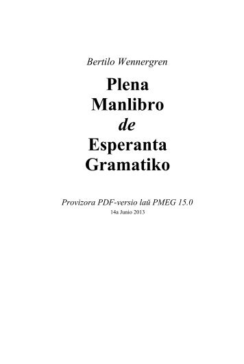 Bertilo Wennergren Plena Manlibro de Esperanta Gramatiko ...