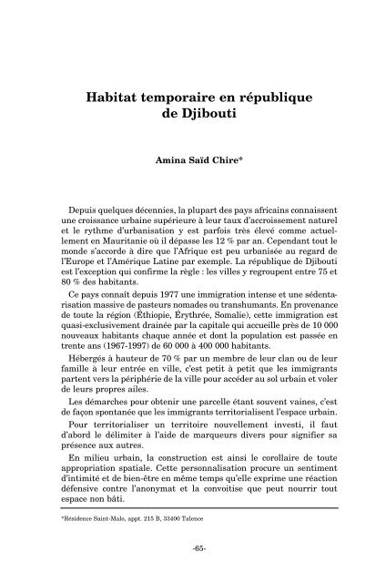 Habitat temporaire en république de Djibouti - societe d'ecologie ...