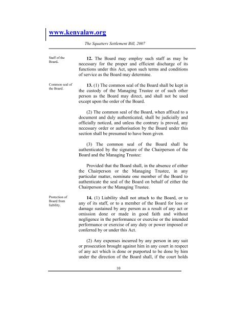 The Squatters Settlement Bill, 2007 - Kenya Law Reports