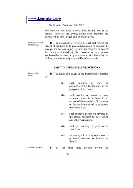 The Squatters Settlement Bill, 2007 - Kenya Law Reports