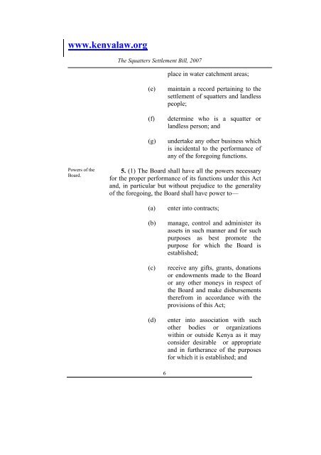 The Squatters Settlement Bill, 2007 - Kenya Law Reports