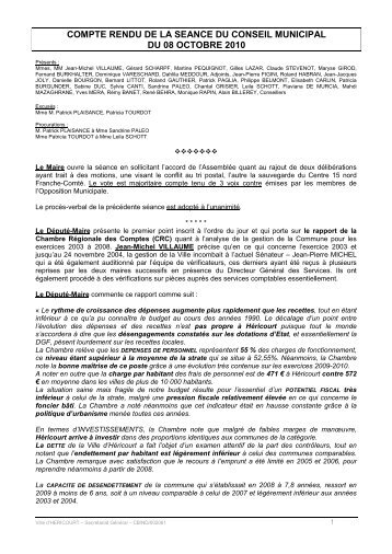 conseil municipal du 08 octobre 2010 - Héricourt