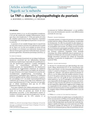 Le TNF-α dans la physiopathologie du psoriasis - Inserm