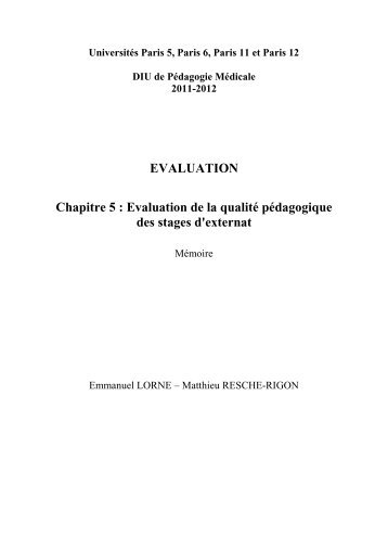 Evaluation de la qualité pédagogique des stages d'externat - UPMC