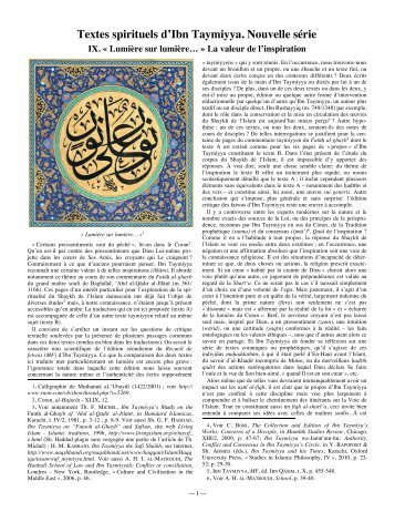 Textes spirituels d'Ibn Taymiyya. IX. - Islamic Philosophy Online