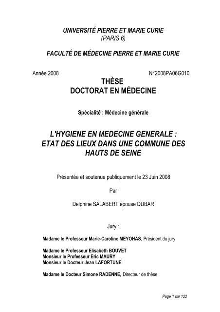 THÈSE DOCTORAT EN MÉDECINE L'HYGIENE ... - CMGE - UPMC