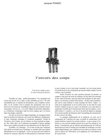 L'envers des corps. Jacques Ponzio - groupe régional de ...