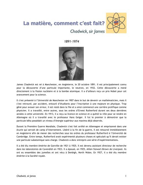 James Chadwick - Faculté des sciences et de génie