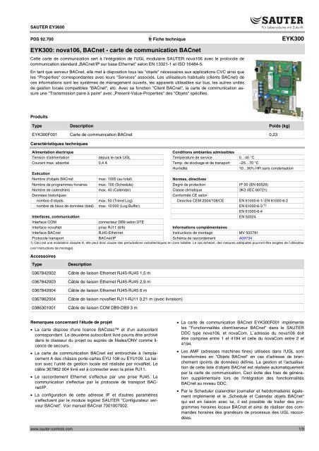 nova106, Carte de communication BACnet - Sauter