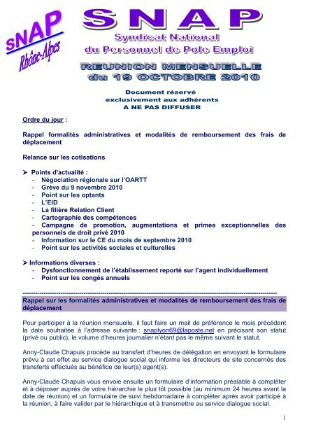 Reunion Mensuelle Du 19 Octobre 2010 Snap Pole Emploi Fr
