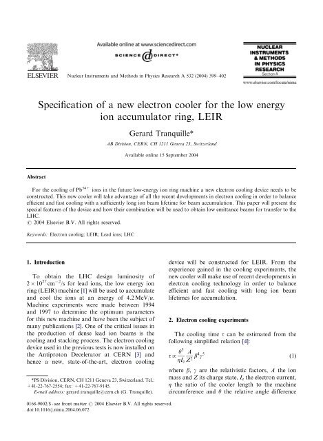 Specification of a new electron cooler for the low energy ion ...