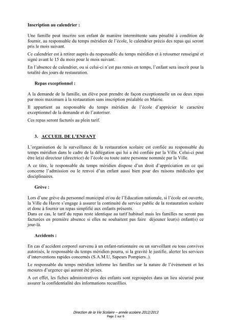 Règlement des restaurants scolaires 2012- 2013 mars ... - Le Havre