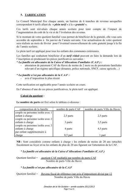 Règlement des restaurants scolaires 2012- 2013 mars ... - Le Havre