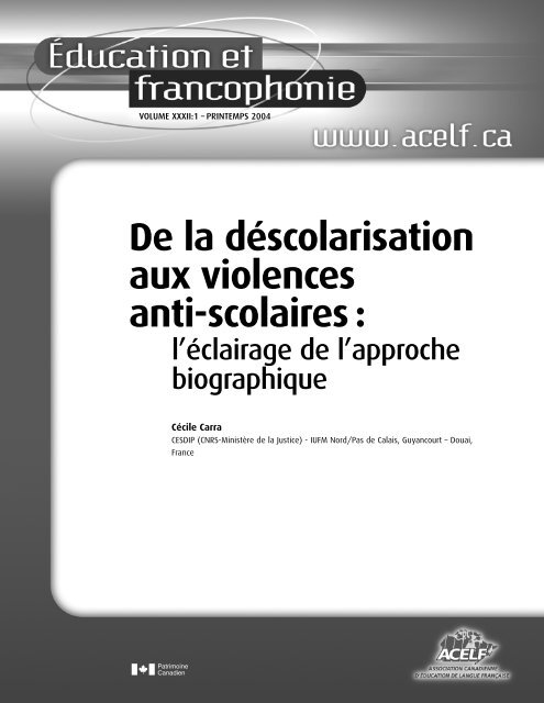 De la déscolarisation aux violences anti-scolaires: l'éclairage ... - acelf