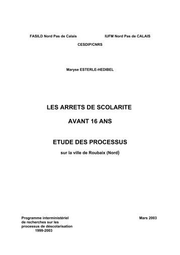 Arrêt de la scolarité avant 16 ans - Programme du colloque sur le ...