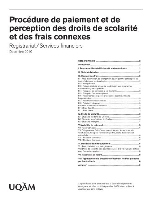 Procédure de paiement et de perception des droits de scolarité et ...