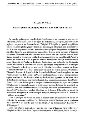 L'ATTITUDE D'ARISTOPHANE ENVERS EURIPIDE