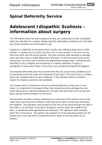 Adolescent Idiopathic Scoliosis - Cambridge University Hospitals