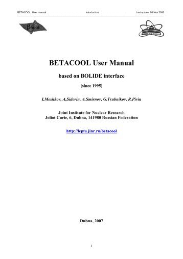User manual - BETACOOL home page - JINR
