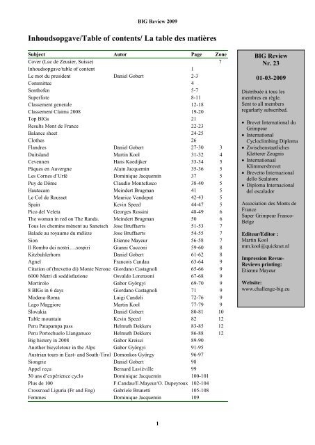 Inhoudsopgave/Table of contents/ La table des matières - Free