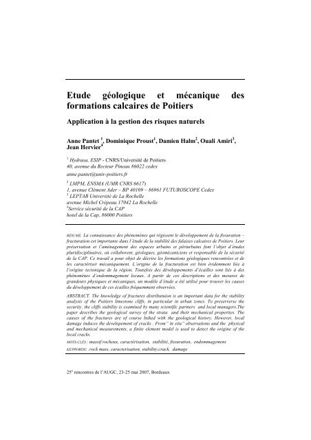 Etude géologique et mécanique des formations ... - IUT Bordeaux 1...