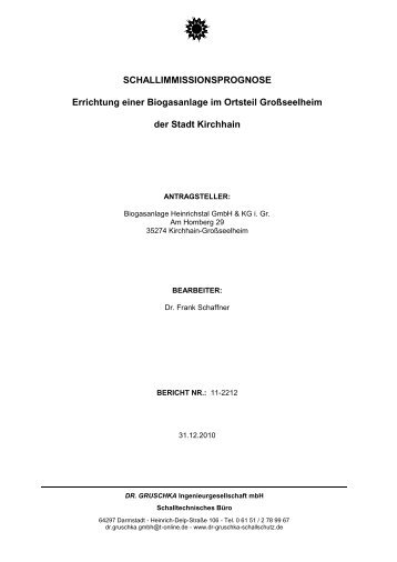 SCHALLIMMISSIONSPROGNOSE Errichtung einer Biogasanlage ...