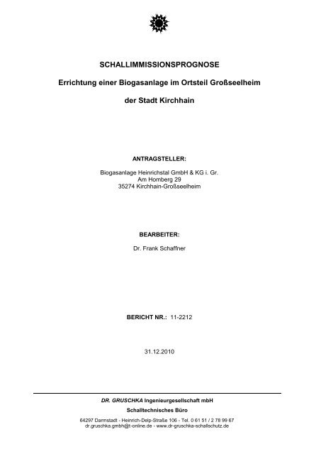 SCHALLIMMISSIONSPROGNOSE Errichtung einer Biogasanlage ...