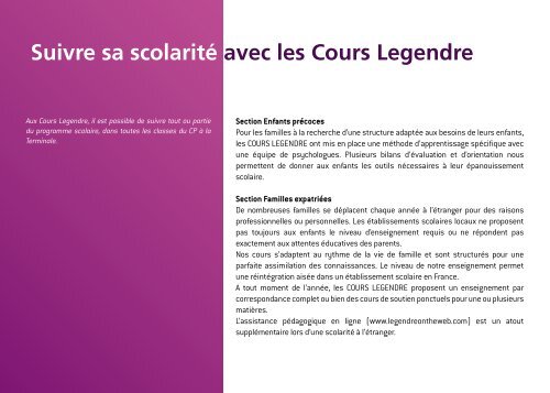 Scolarité par correspondance des Cours Legendre - enseignement ...