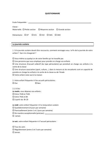 Questionnaire Rythmes scolaires - Ville de Reims
