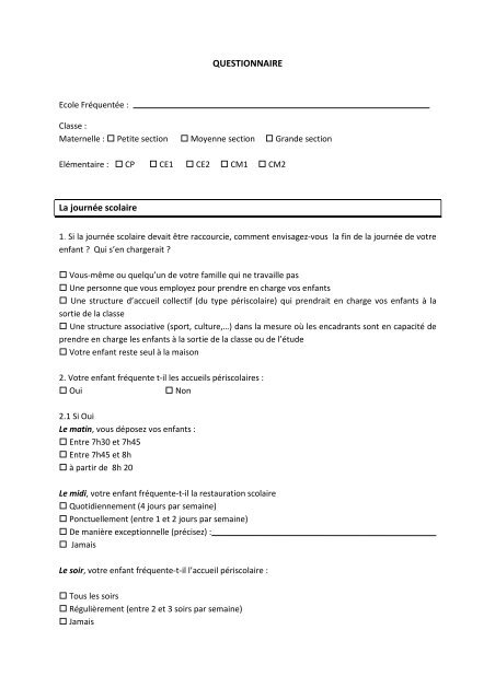 Questionnaire Rythmes scolaires - Ville de Reims