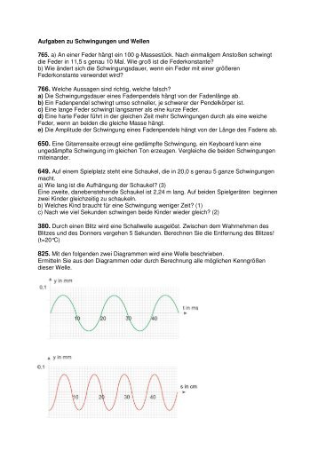 Aufgaben zu Schwingungen und Wellen 765. a) An einer Feder ...