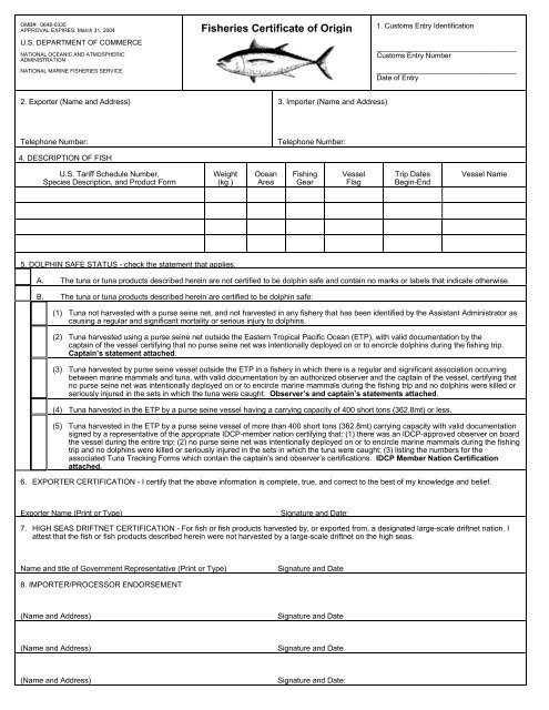 Fisheries Certificate of Origin