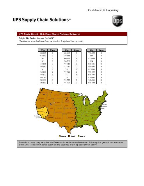 Zip Code Zone Chart