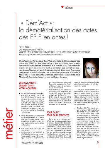 « Dém'Act » : la dématérialisation des actes des EPLE en ... - Snpden