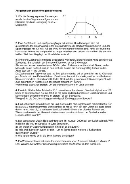 Aufgaben Zur Gleichmäßig Beschleunigten Bewegung Aufgaben zur gleichf. Bewegung