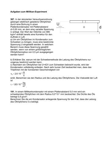 Aufgaben zum Millikan-Experiment 367. In der skizzierten ...