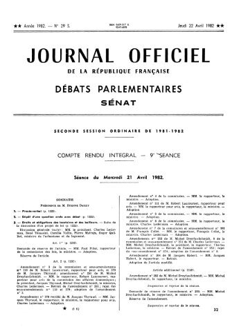 Mercredi 21 Avril 1982 - Sénat