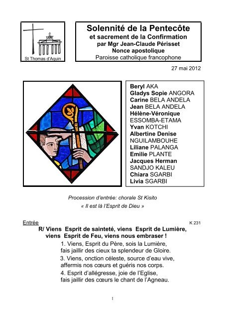 Solennité de la Pentecôte - Paroisse Catholique Francophone de ...