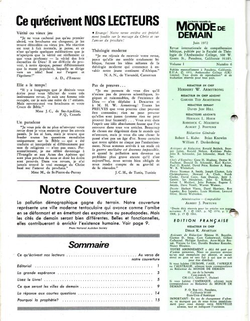 Monde de demain 1972 - Herbert W. Armstrong Library and Archives