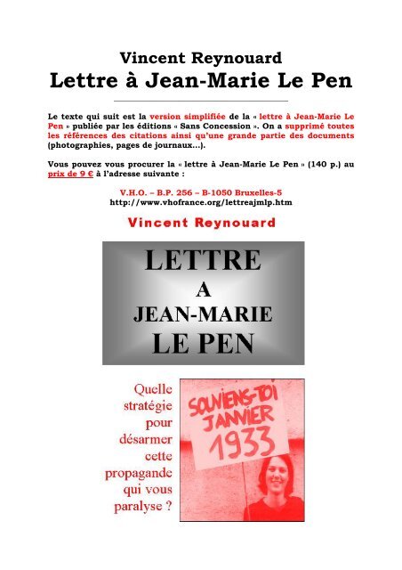 Reynouard – Lettre à Jean-Marie Le Pen