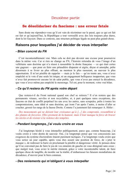Reynouard – Lettre à Jean-Marie Le Pen