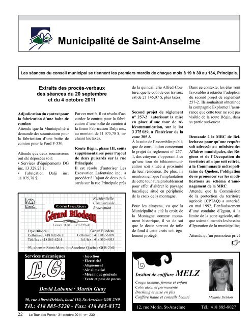 Novembre 2011 - Municipalité de Saint-Anselme