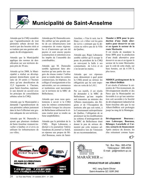 Novembre 2011 - Municipalité de Saint-Anselme