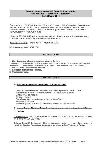 Réunion plénière du Comité Consultatif de quartier des Rosaires ...